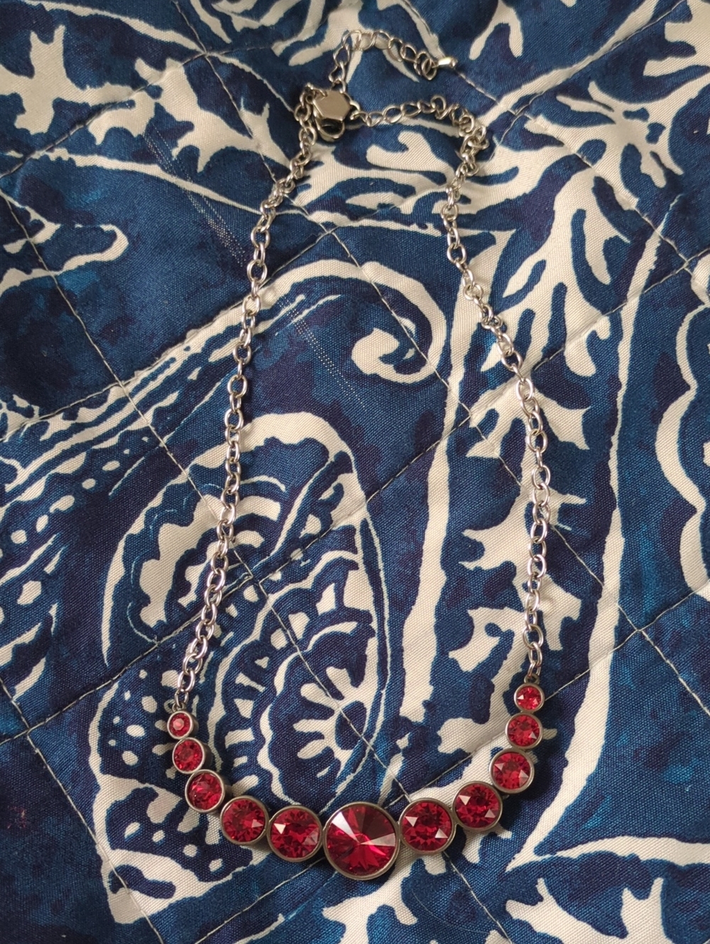 Silver Necklace with Red Crystal Accents - Women's Jewelry